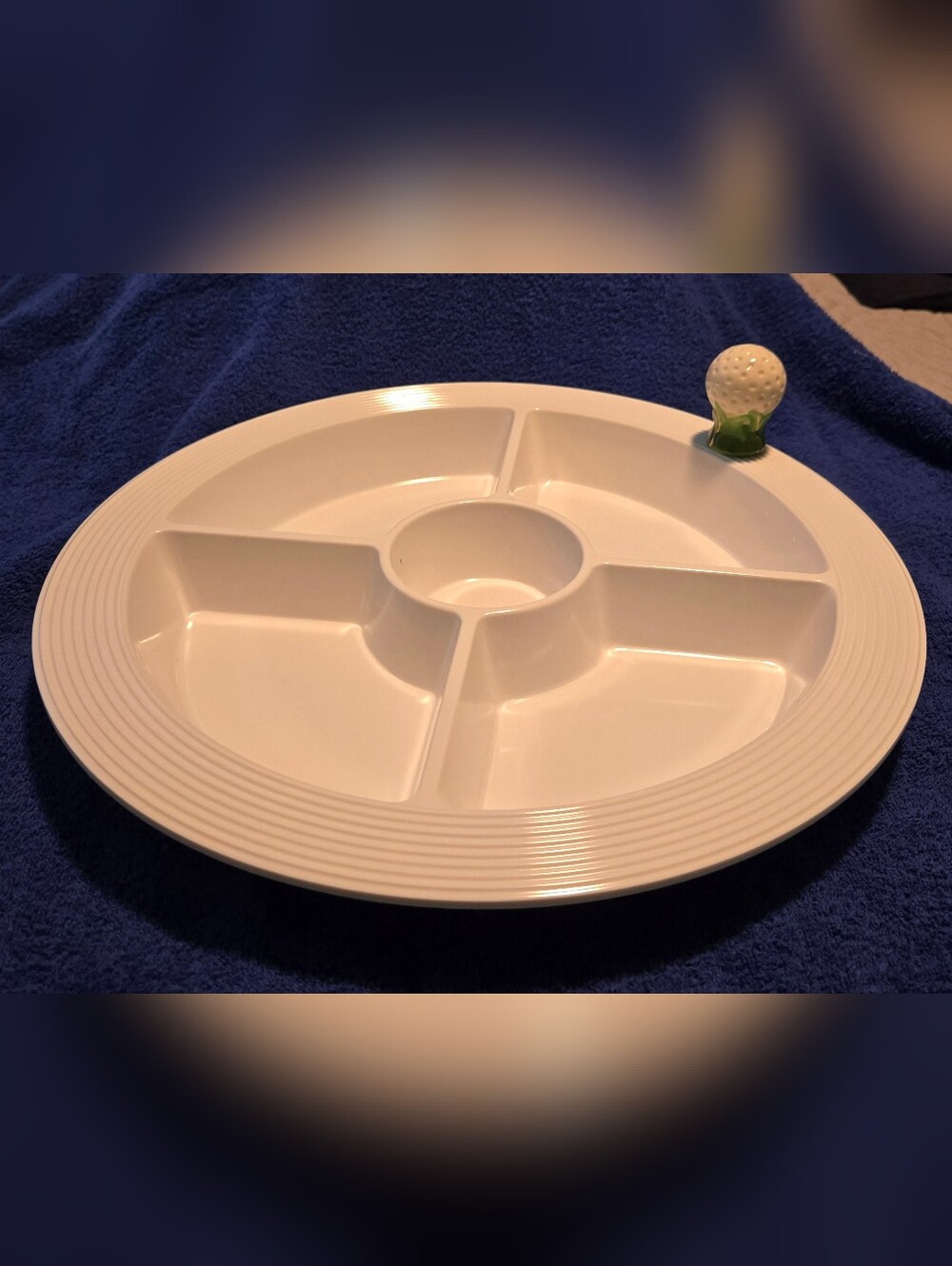 Nora Fleming White Divided Dish With Golf Ball Insert